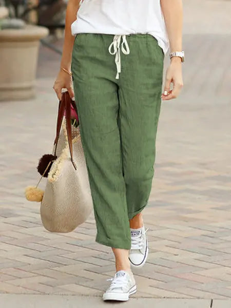 Autumn Cotton Women's Pants Drawstring Elastic Waist Casual Pants Female Loose Fashion Elegant Ladies Bottom