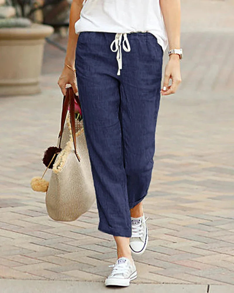 Autumn Cotton Women's Pants Drawstring Elastic Waist Casual Pants Female Loose Fashion Elegant Ladies Bottom