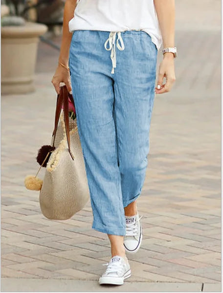 Autumn Cotton Women's Pants Drawstring Elastic Waist Casual Pants Female Loose Fashion Elegant Ladies Bottom