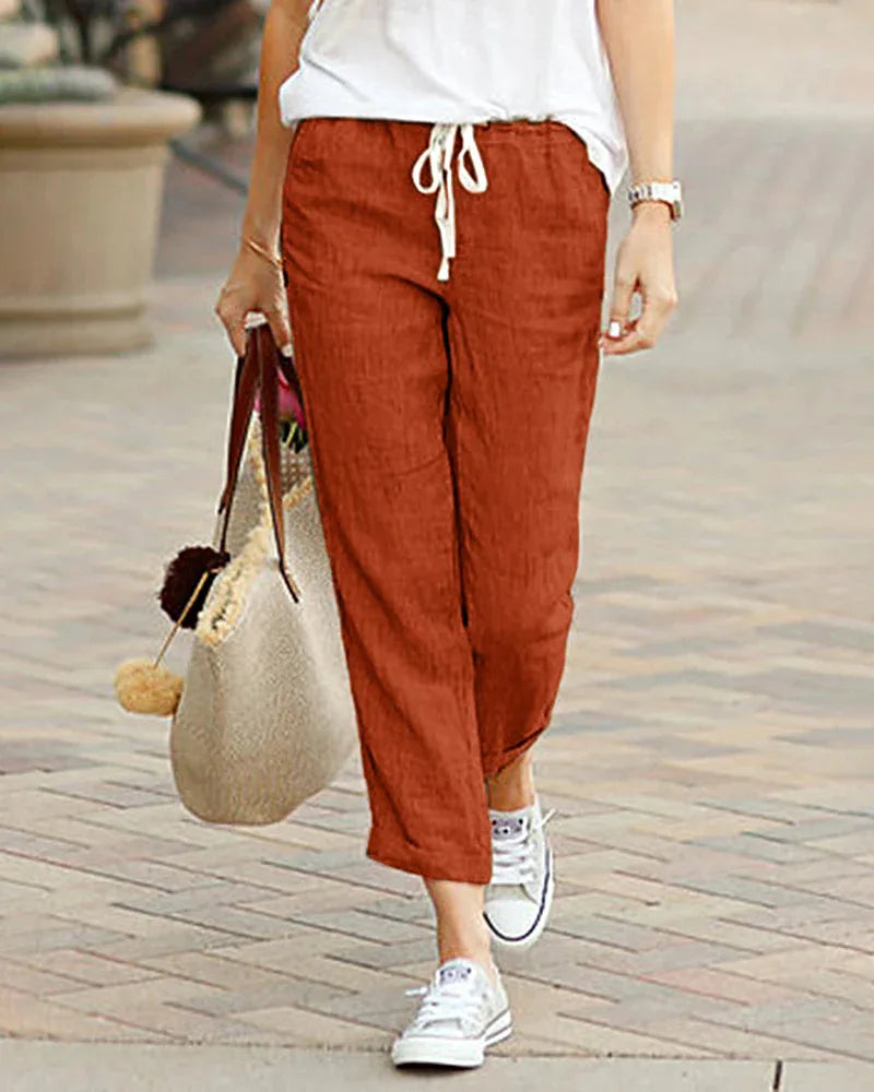 Autumn Cotton Women's Pants Drawstring Elastic Waist Casual Pants Female Loose Fashion Elegant Ladies Bottom