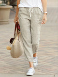 Summer Cotton Women's Pants Drawstring Elastic Waist Casual Pants Female Loose Fashion Elegant Ladies Bottom