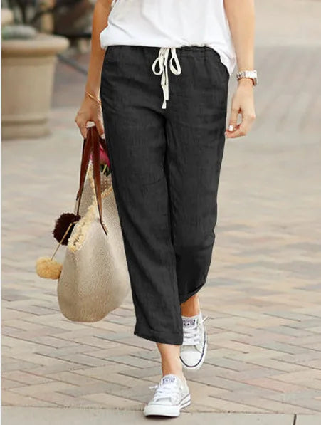 Autumn Cotton Women's Pants Drawstring Elastic Waist Casual Pants Female Loose Fashion Elegant Ladies Bottom