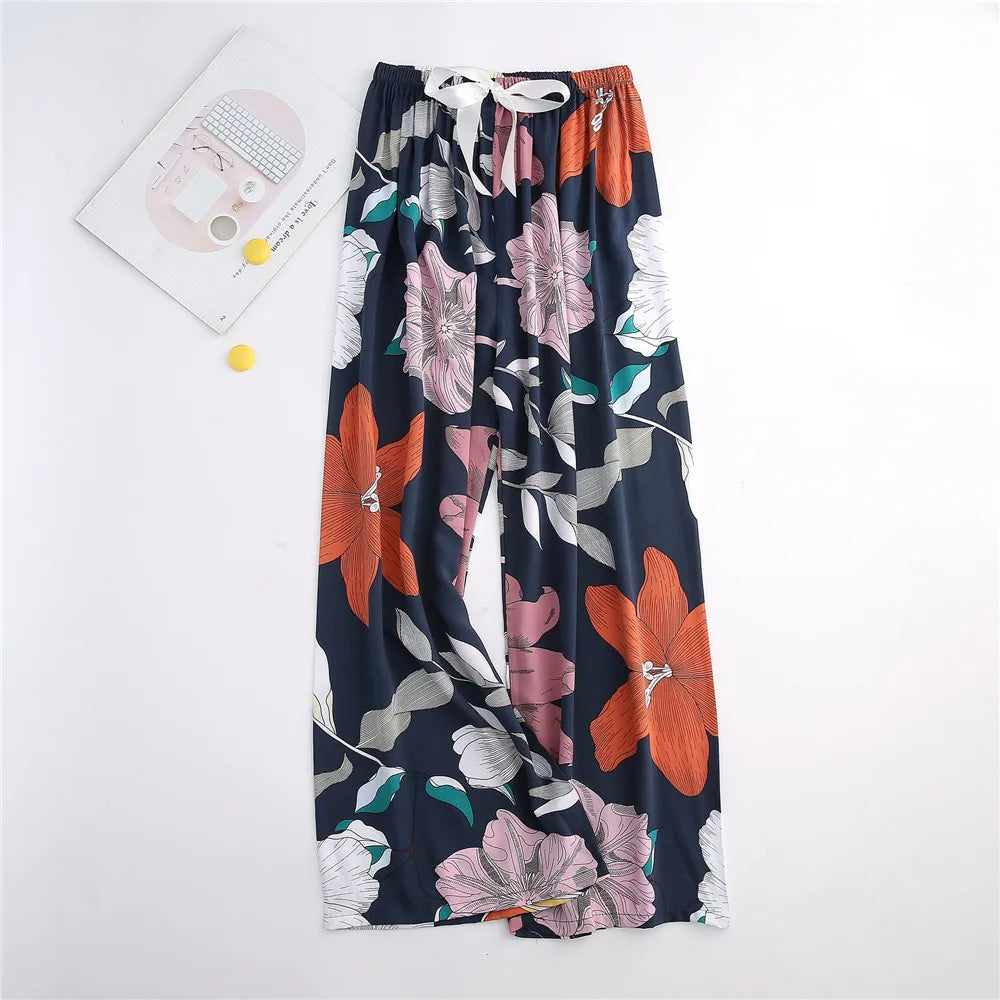 Casual Cute Women Loose Pajama Pants Summer Autumn Lounge Trousers Print Bottoms Stretch Waist Drawstring High Waist Home Pants