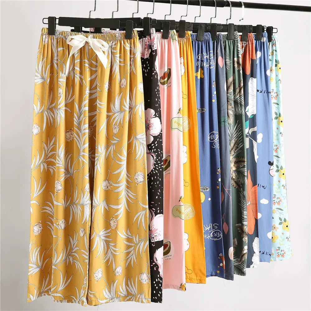 Casual Cute Women Loose Pajama Pants Summer Autumn Lounge Trousers Print Bottoms Stretch Waist Drawstring High Waist Home Pants