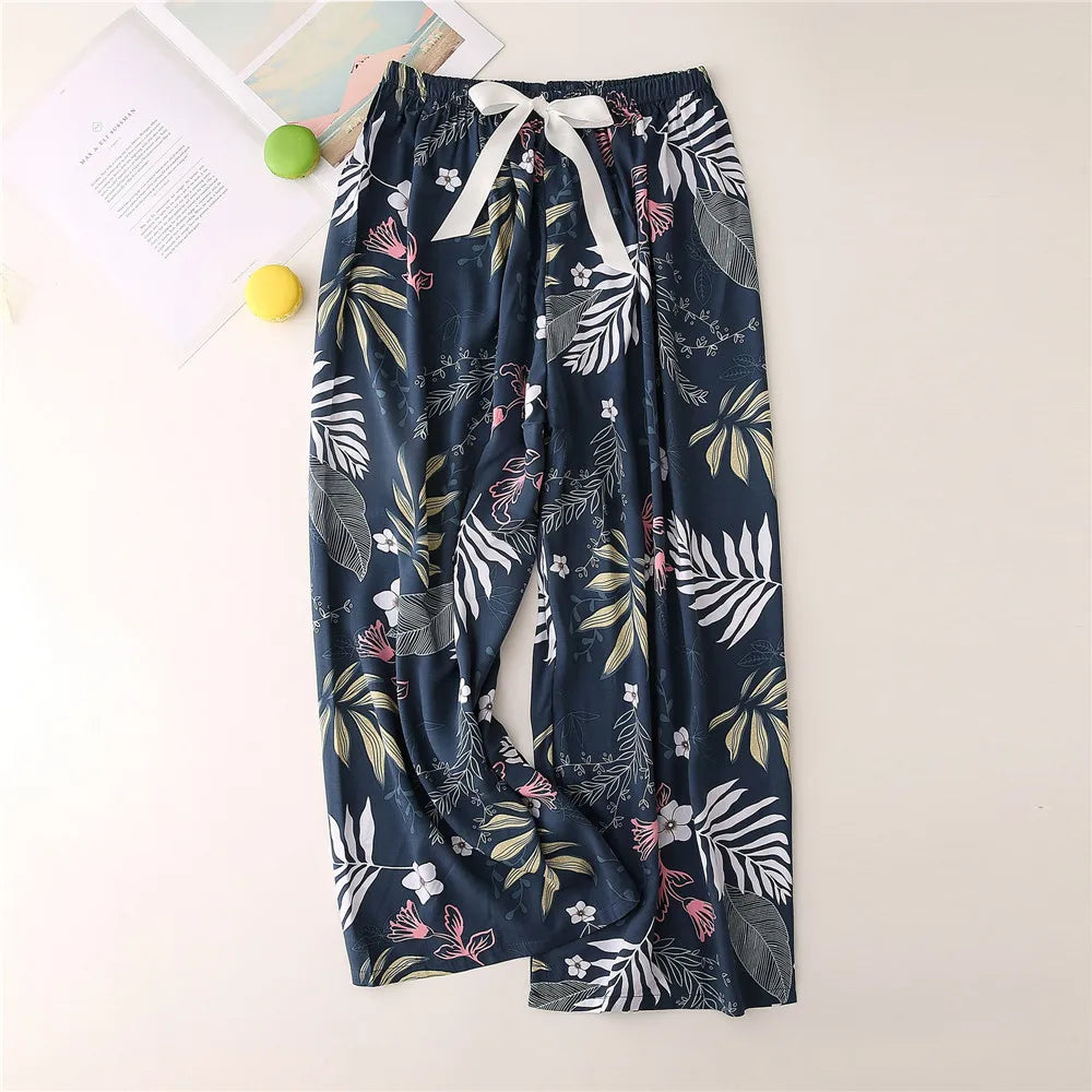 Casual Cute Women Loose Pajama Pants Summer Autumn Lounge Trousers Print Bottoms Stretch Waist Drawstring High Waist Home Pants