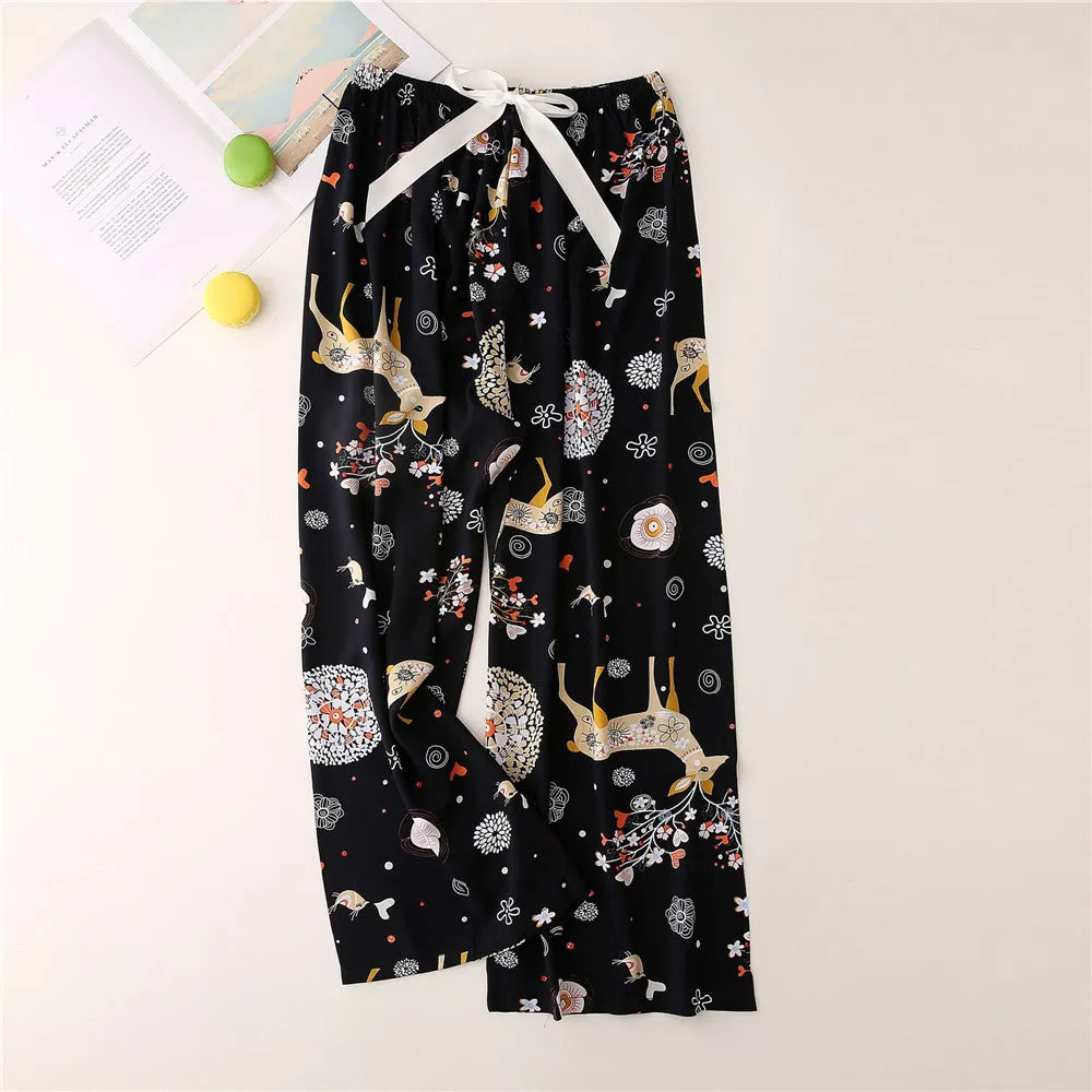 Casual Cute Women Loose Pajama Pants Summer Autumn Lounge Trousers Print Bottoms Stretch Waist Drawstring High Waist Home Pants