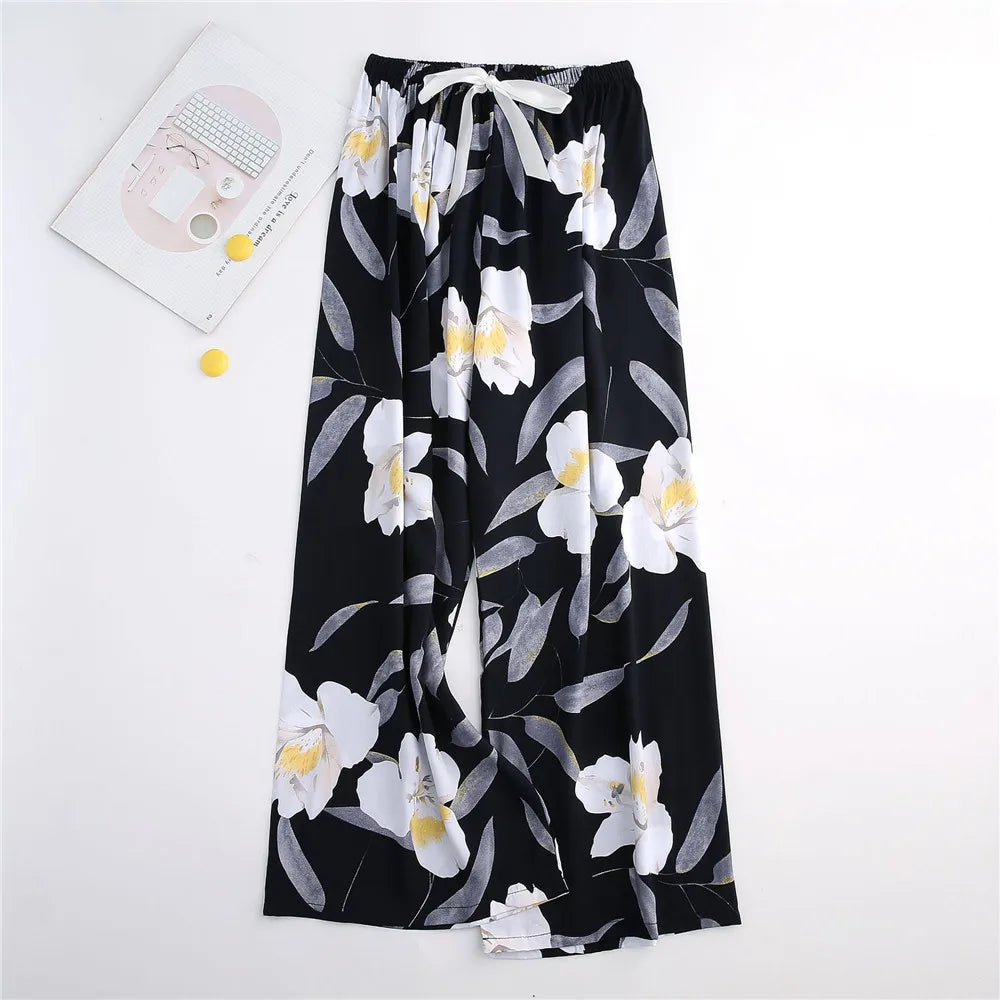 Casual Cute Women Loose Pajama Pants Summer Autumn Lounge Trousers Print Bottoms Stretch Waist Drawstring High Waist Home Pants
