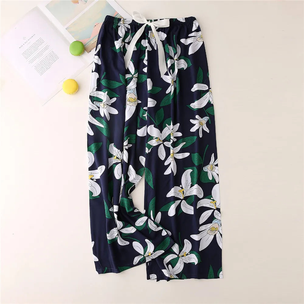 Casual Cute Women Loose Pajama Pants Summer Autumn Lounge Trousers Print Bottoms Stretch Waist Drawstring High Waist Home Pants