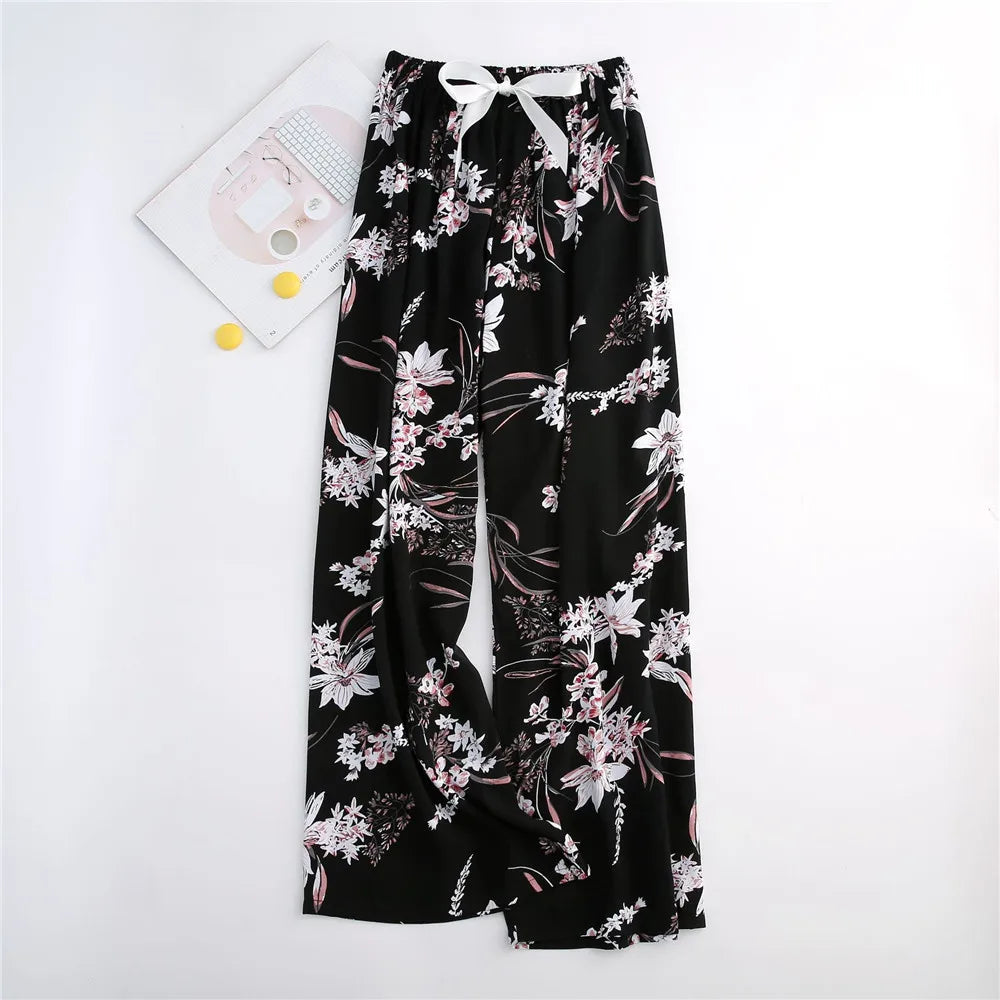 Casual Cute Women Loose Pajama Pants Summer Autumn Lounge Trousers Print Bottoms Stretch Waist Drawstring High Waist Home Pants