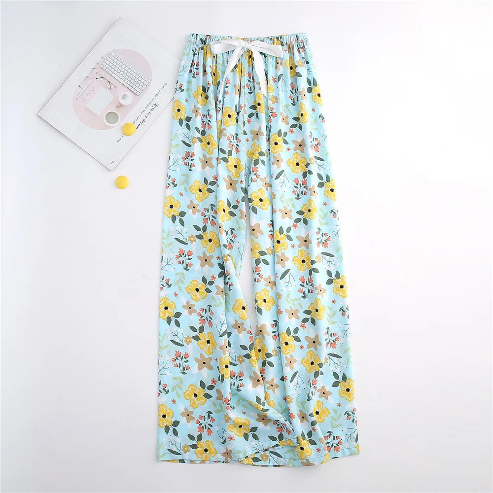 Casual Cute Women Loose Pajama Pants Summer Autumn Lounge Trousers Print Bottoms Stretch Waist Drawstring High Waist Home Pants