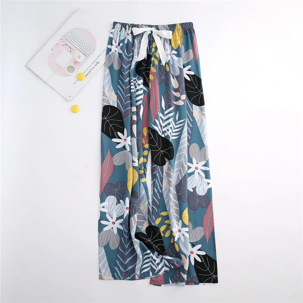 Casual Cute Women Loose Pajama Pants Summer Autumn Lounge Trousers Print Bottoms Stretch Waist Drawstring High Waist Home Pants