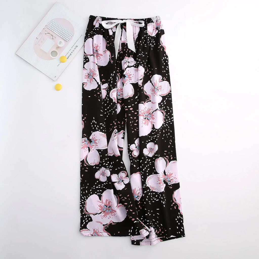Casual Cute Women Loose Pajama Pants Summer Autumn Lounge Trousers Print Bottoms Stretch Waist Drawstring High Waist Home Pants