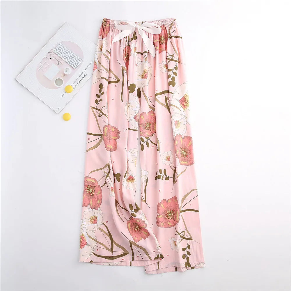 Casual Cute Women Loose Pajama Pants Summer Autumn Lounge Trousers Print Bottoms Stretch Waist Drawstring High Waist Home Pants