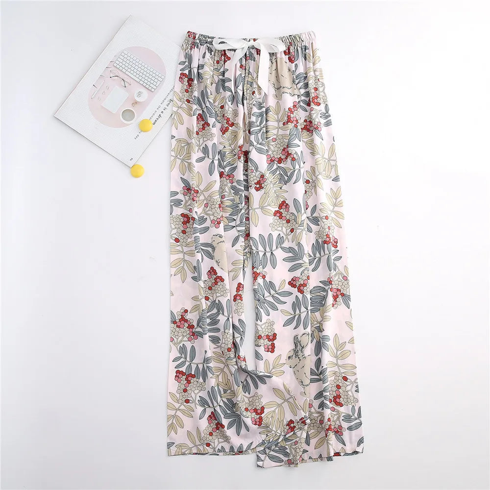 Casual Cute Women Loose Pajama Pants Summer Autumn Lounge Trousers Print Bottoms Stretch Waist Drawstring High Waist Home Pants
