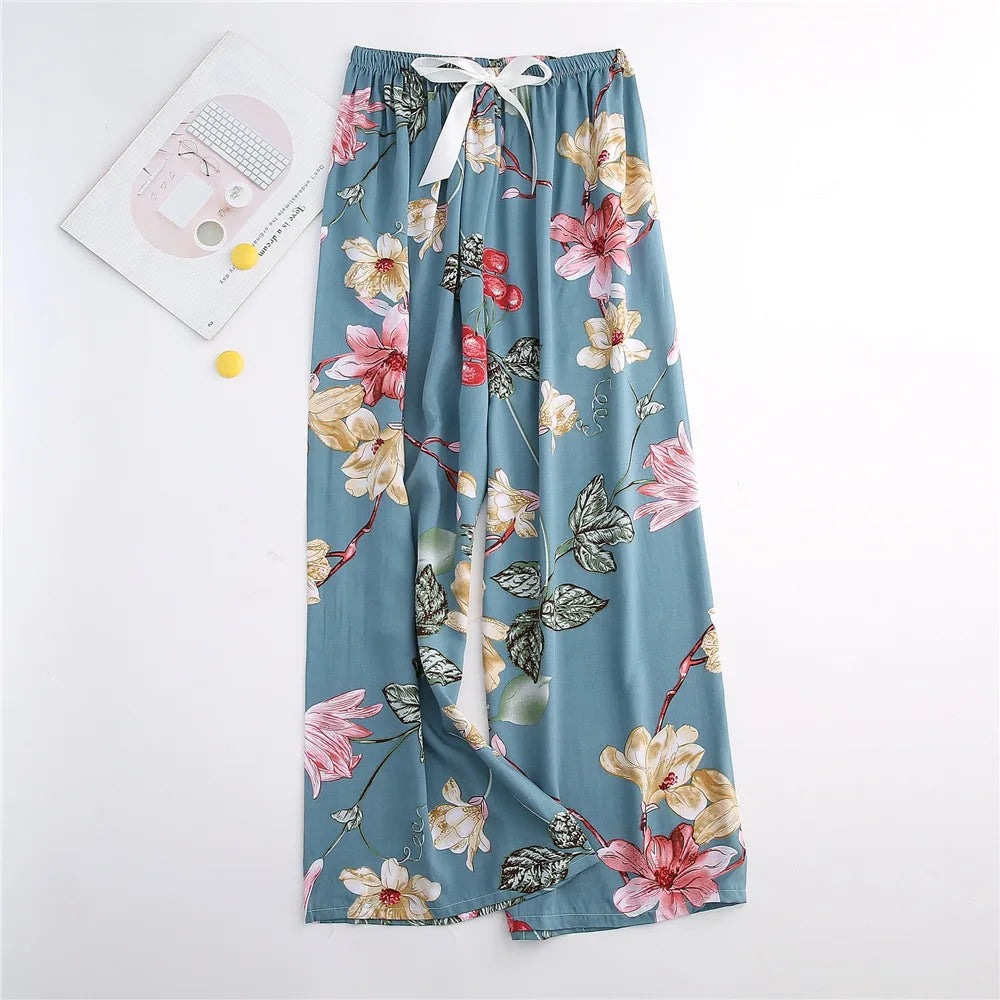 Casual Cute Women Loose Pajama Pants Summer Autumn Lounge Trousers Print Bottoms Stretch Waist Drawstring High Waist Home Pants