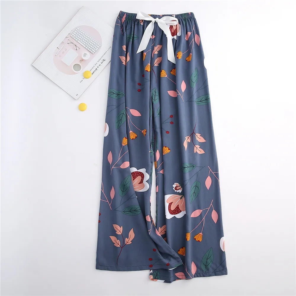 Casual Cute Women Loose Pajama Pants Summer Autumn Lounge Trousers Print Bottoms Stretch Waist Drawstring High Waist Home Pants