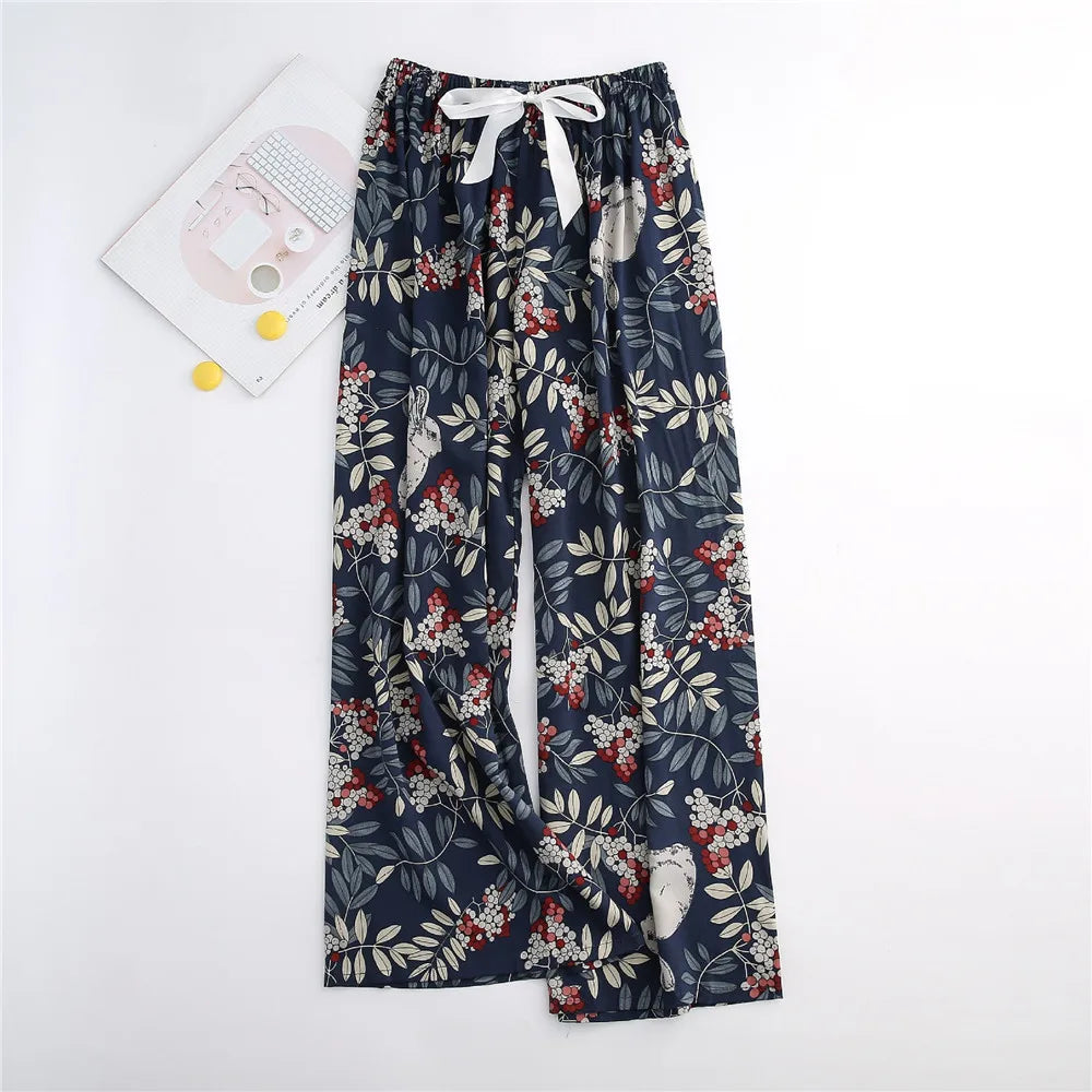Casual Cute Women Loose Pajama Pants Summer Autumn Lounge Trousers Print Bottoms Stretch Waist Drawstring High Waist Home Pants