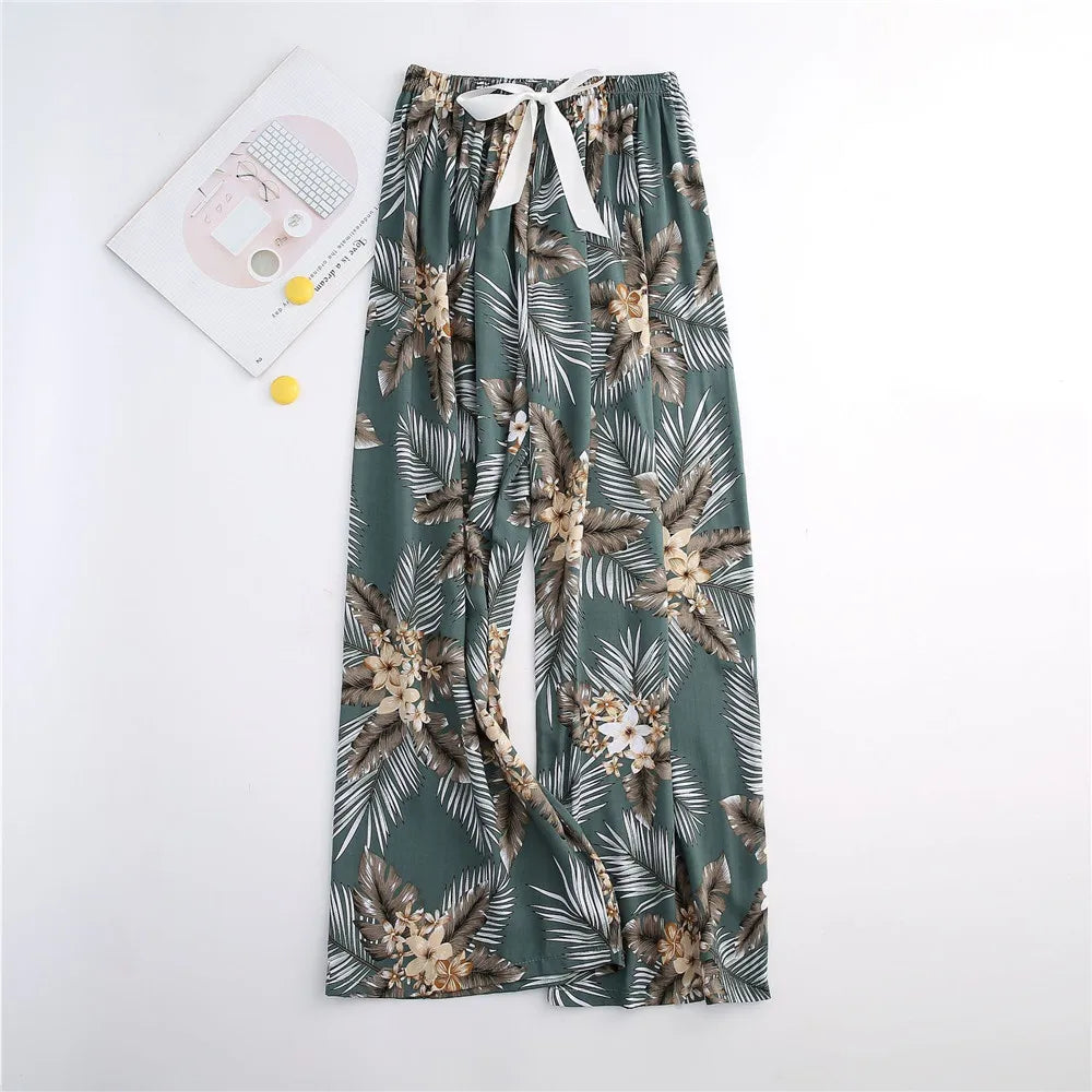 Casual Cute Women Loose Pajama Pants Summer Autumn Lounge Trousers Print Bottoms Stretch Waist Drawstring High Waist Home Pants