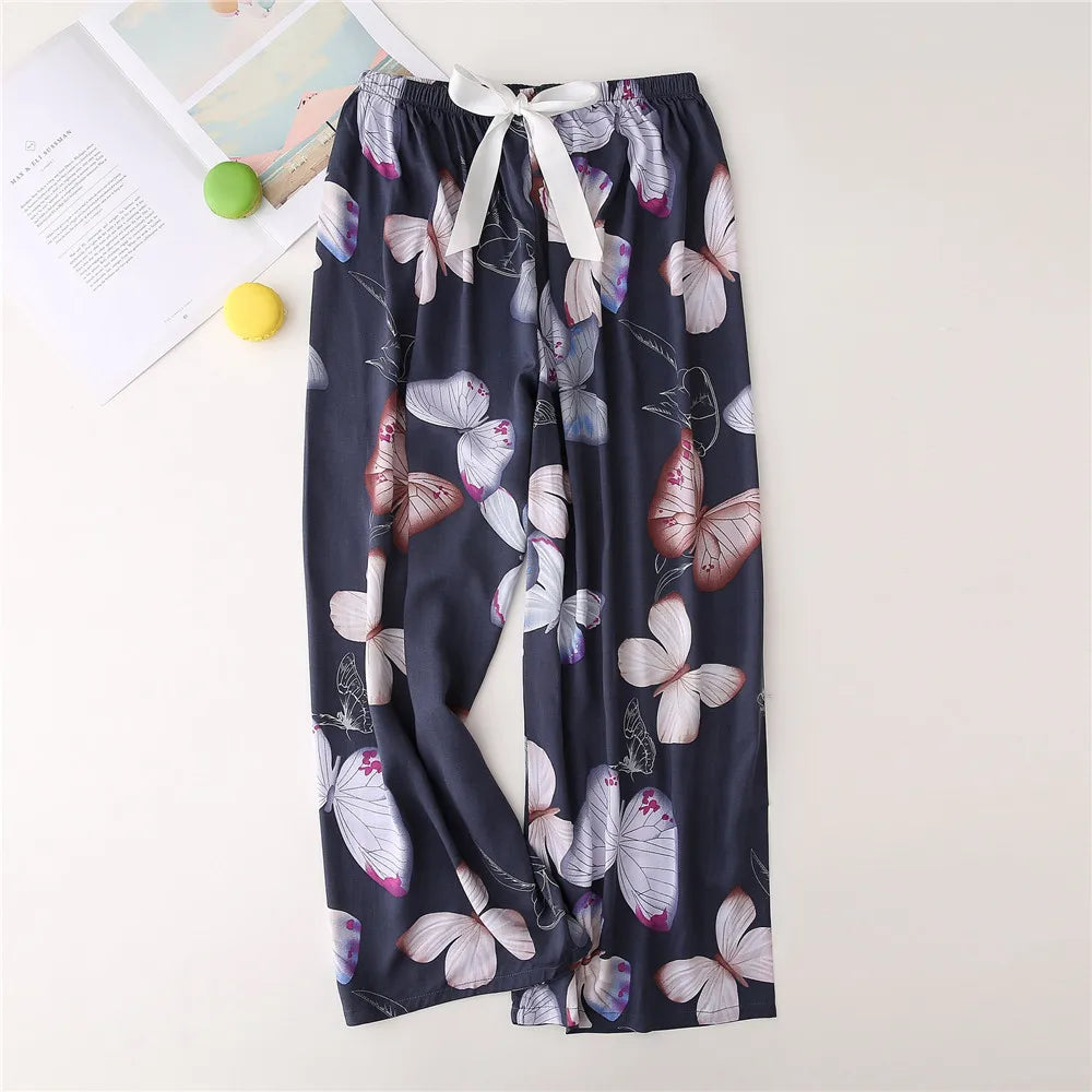 Casual Cute Women Loose Pajama Pants Summer Autumn Lounge Trousers Print Bottoms Stretch Waist Drawstring High Waist Home Pants