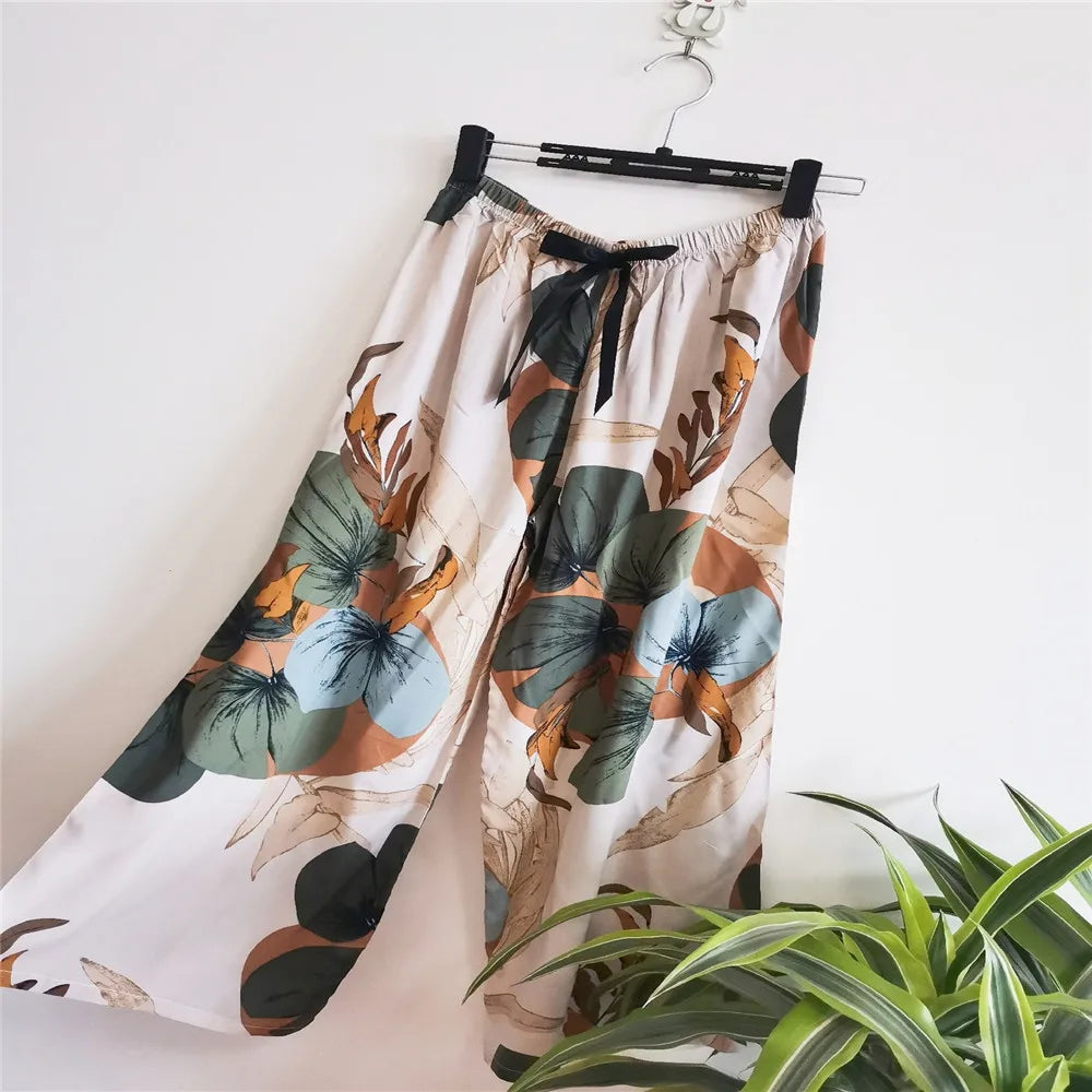 Casual Cute Women Loose Pajama Pants Summer Autumn Lounge Trousers Print Bottoms Stretch Waist Drawstring High Waist Home Pants