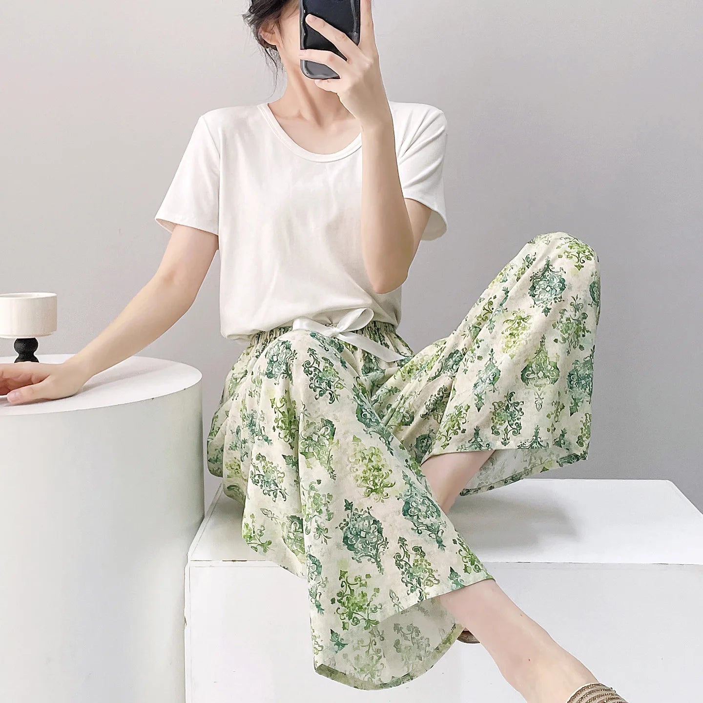Long Sleeping Pants Summer Women Thin Bottoms Spring Large Size Cartoon Home Wear Pants Pajamas Flower Print Loose Cute Trousers
