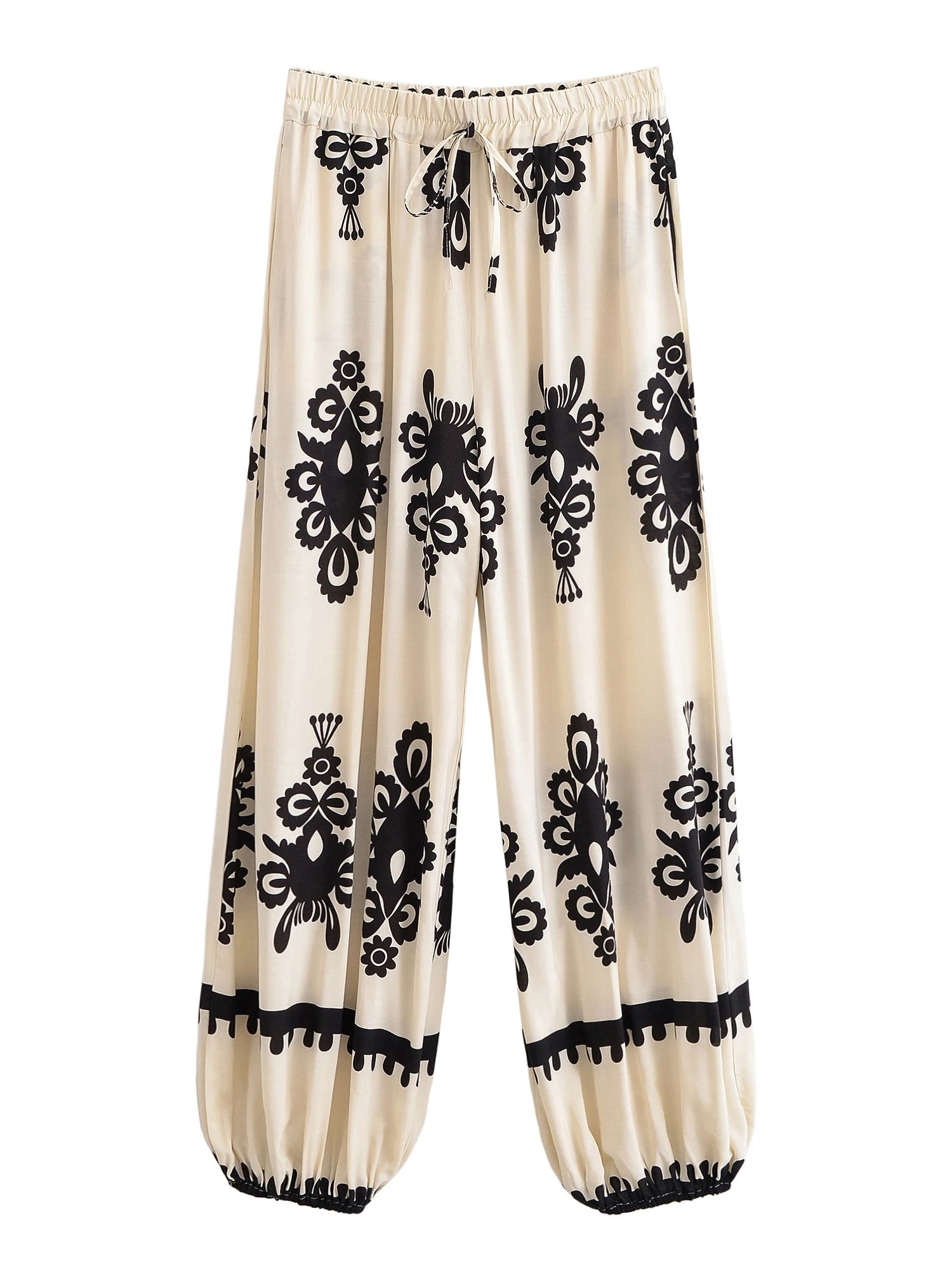 Vintage Chic 2025 Autumn Fashion Green Floral Print Baggy Pants Women Bloomers Casual Mid Waist Side Pockets Loose Yoga Trousers