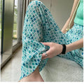 Ice Silk Women's 2024 Summer New Style Spliced Elasticized High-waisted Hanging Feeling Pleated Loose Casual Straight Leg Pants
