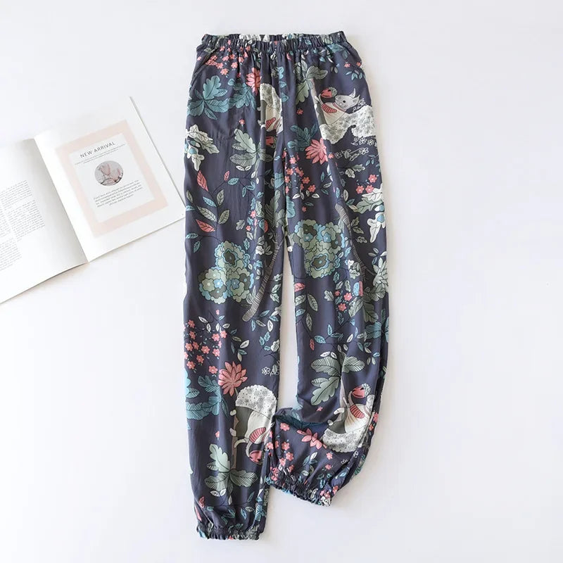 Spring and summer new women's trousers 100% viscose large flowers comfortable pajama pants loose closing home pants plus size