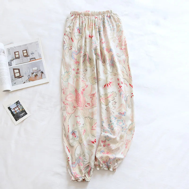 Spring and summer new women's trousers 100% viscose large flowers comfortable pajama pants loose closing home pants plus size