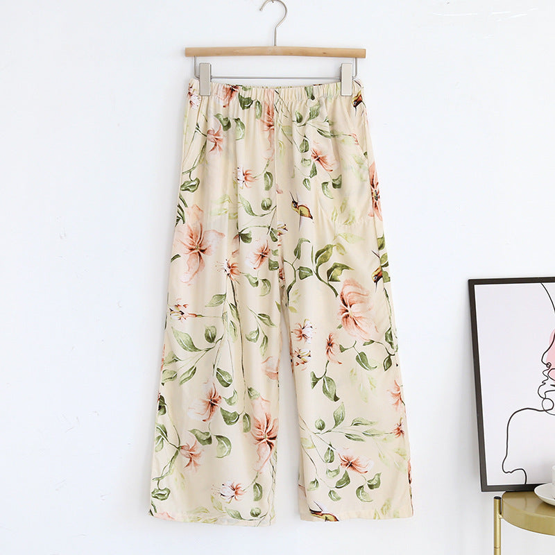 Summer new women's 100% viscose pajama pants cropped pants thin loose wide leg pants home pants pajama plus size cute shorts