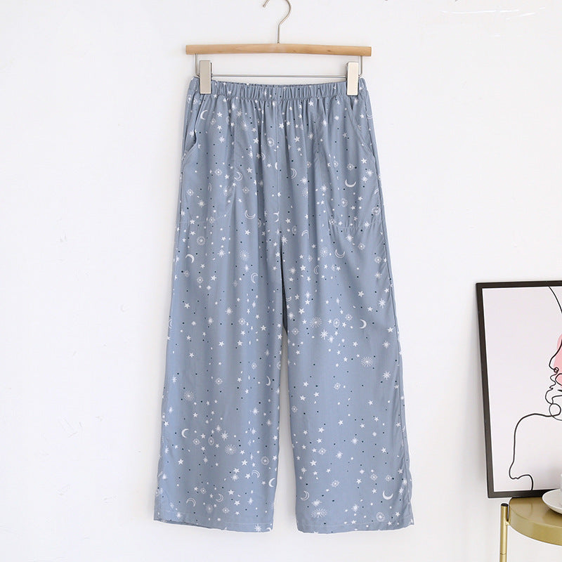 Summer new women's 100% viscose pajama pants cropped pants thin loose wide leg pants home pants pajama plus size cute shorts