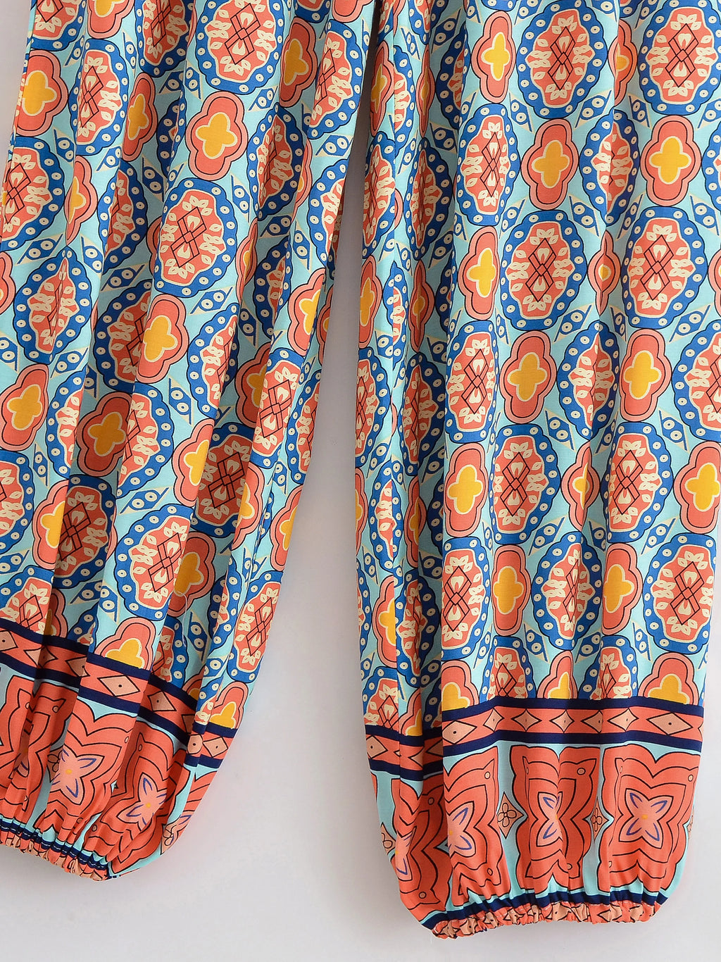Vintage Chic 2025 Autumn Fashion Green Floral Print Baggy Pants Women Bloomers Casual Mid Waist Side Pockets Loose Yoga Trousers