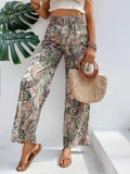 Fashion Vintage Print Wide-leg Pants Women Casual High-waisted Trouser Spring Summer  Ladies Clothes Loungewear