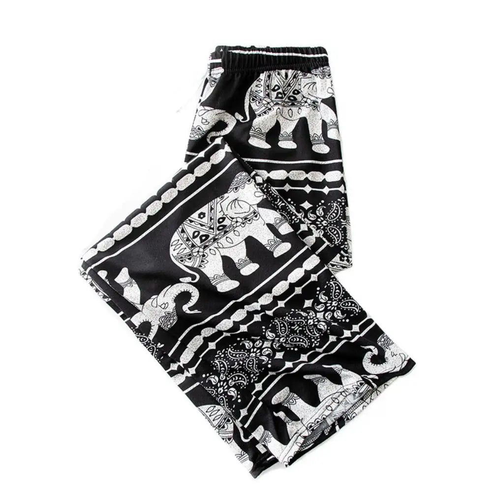 Colorful Thai Elephant Printed Pants Comfy Casual Wide Leg Pants for Women with Strap High Waist Women's Harem Pants Yoga