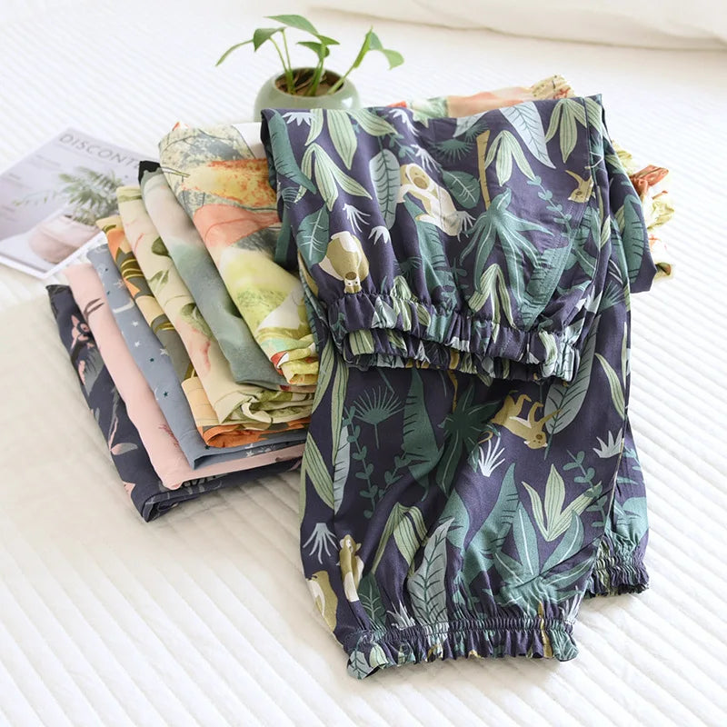 Spring and summer new women's trousers 100% viscose large flowers comfortable pajama pants loose closing home pants plus size