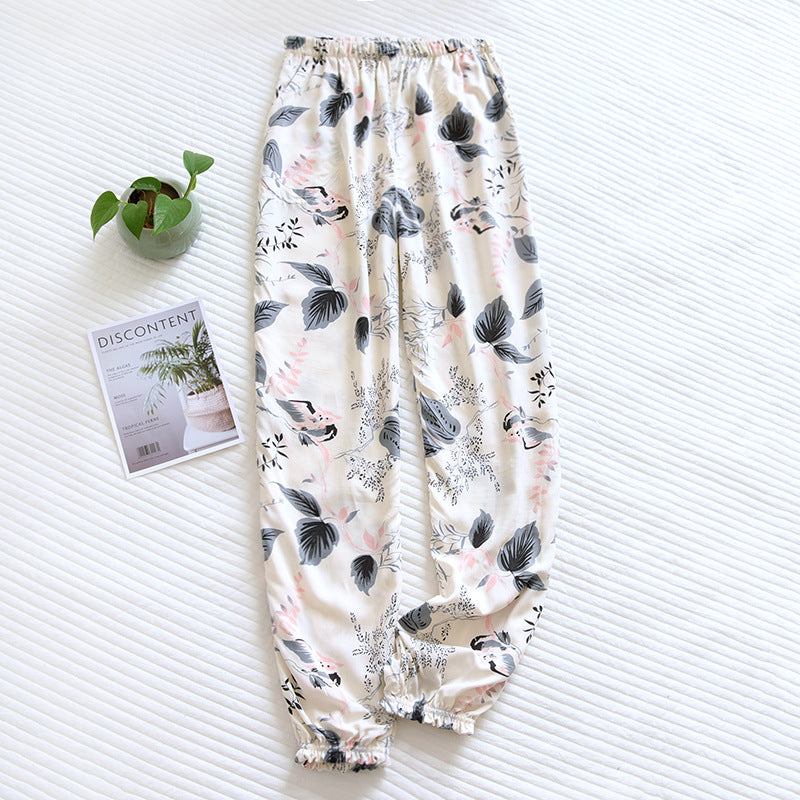 Spring and summer new women's trousers 100% viscose large flowers comfortable pajama pants loose closing home pants plus size