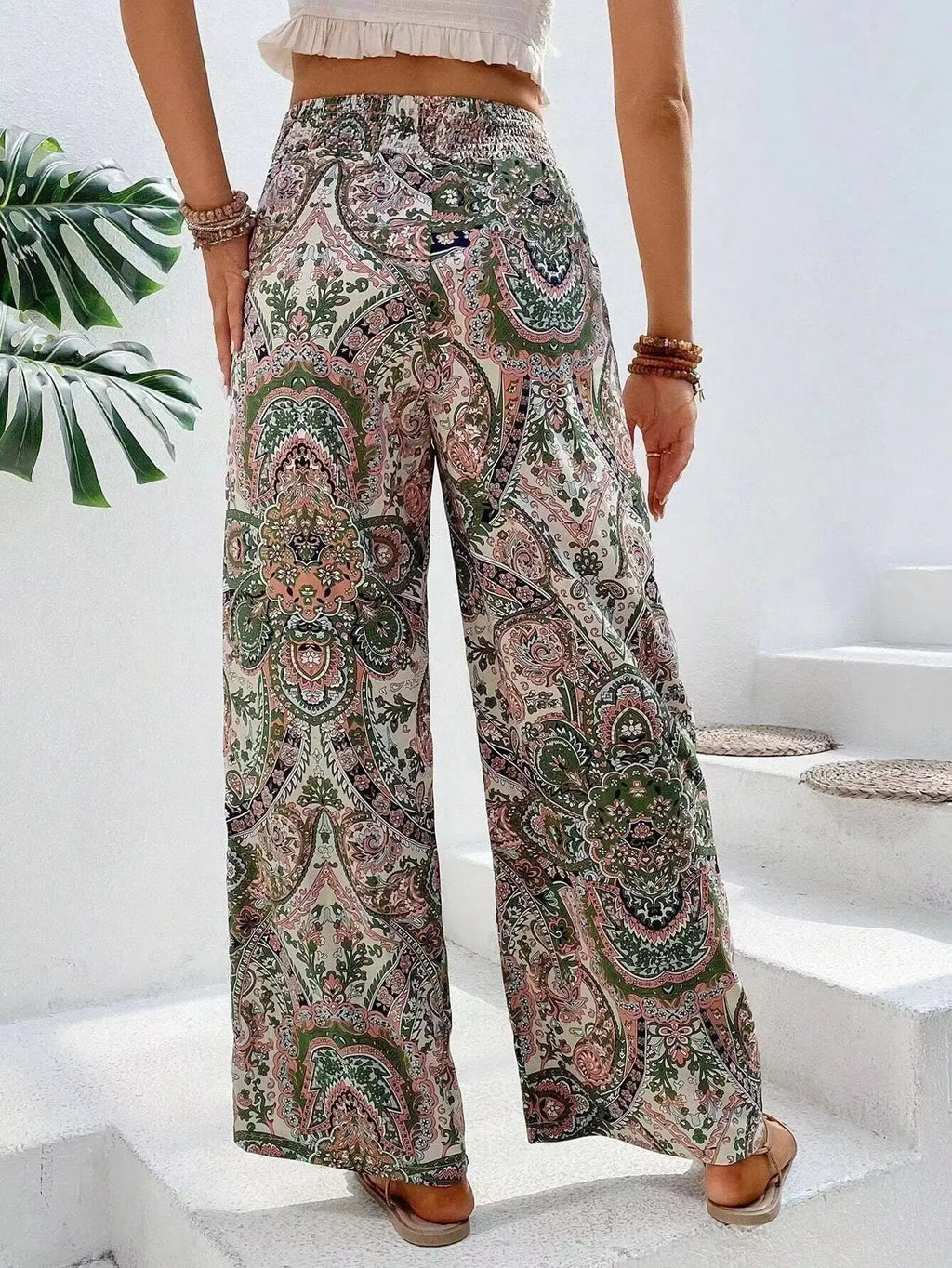 Fashion Vintage Print Wide-leg Pants Women Casual High-waisted Trouser Spring Summer  Ladies Clothes Loungewear