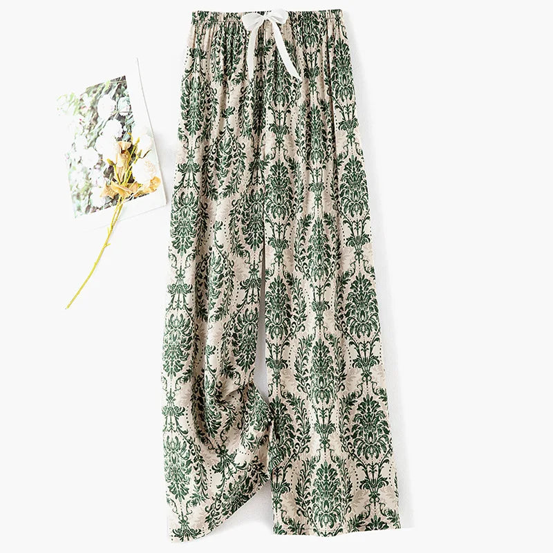 New Ladies Pants Viscose Pajama Sleep Bottoms Thin Loose Large Size Pants Women Pants Home Clothes Loungewear Floral Sleepwear