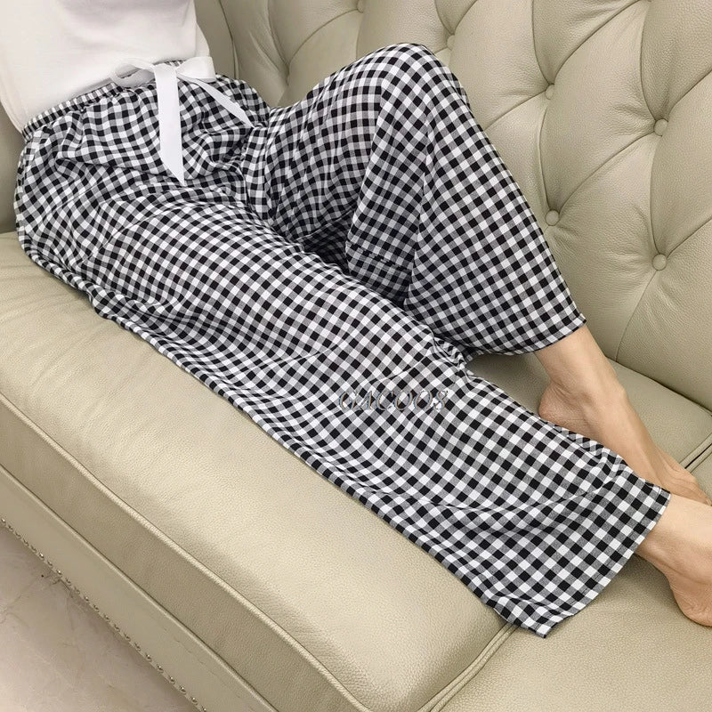 Long Sleeping Pants Summer Women Thin Bottoms Spring Large Size Cartoon Home Wear Pants Pajamas Flower Print Loose Cute Trousers