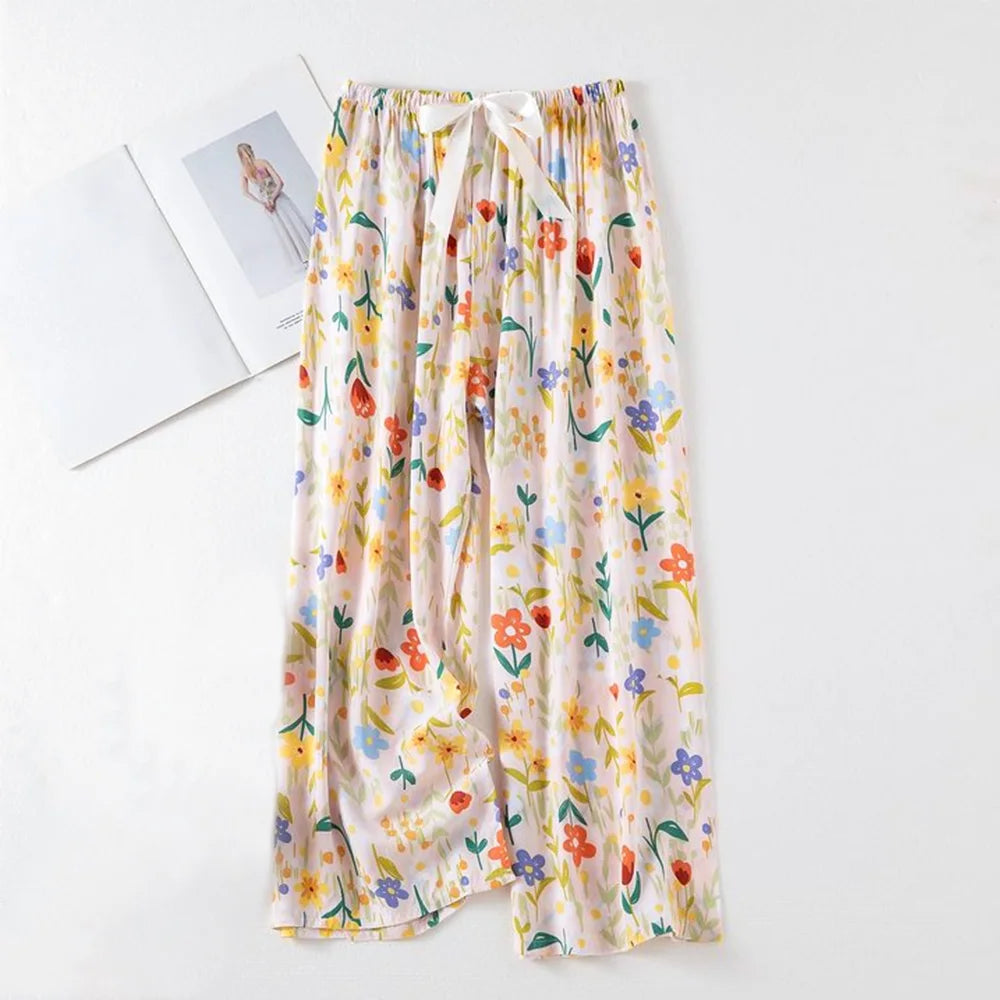 Casual Cute Women Loose Pajama Pants Summer Autumn Lounge Trousers Print Bottoms Stretch Waist Drawstring High Waist Home Pants