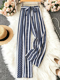 Bohemian style casual elegant printed elastic high waisted slimming women's loose wide leg beach pants long pants