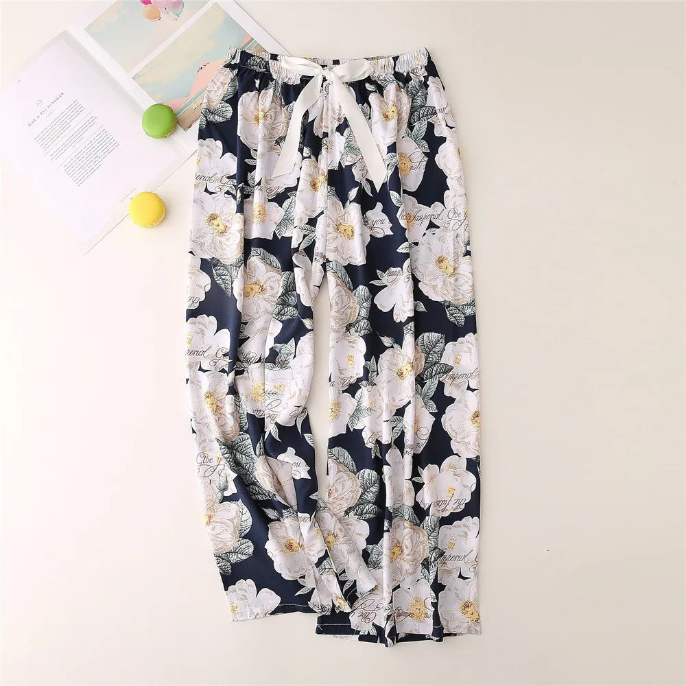 Casual Cute Women Loose Pajama Pants Summer Autumn Lounge Trousers Print Bottoms Stretch Waist Drawstring High Waist Home Pants