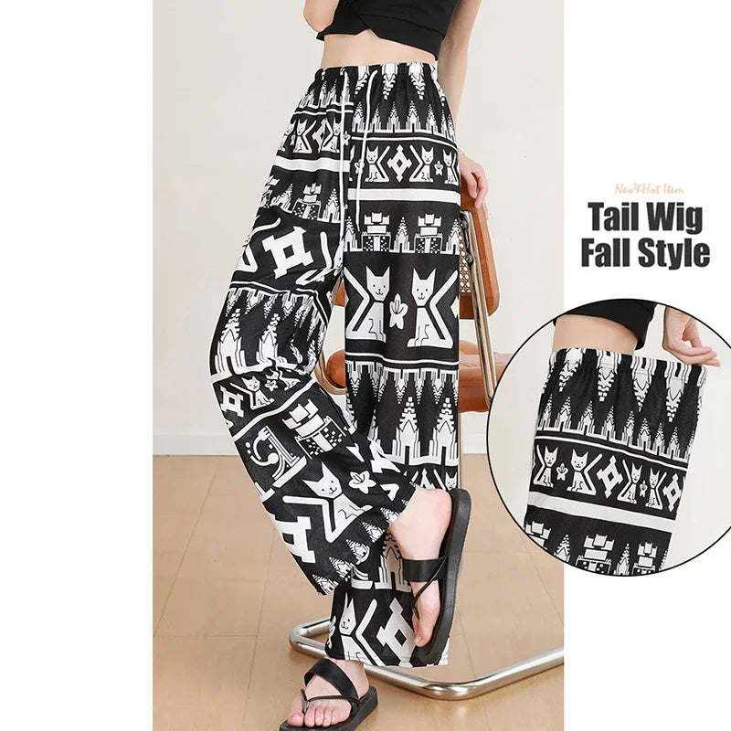 New Cat Wide Leg Pants Casual Pants Women's Trendy Drop Feel Collection Sleepy Pants Pants Home Clothes