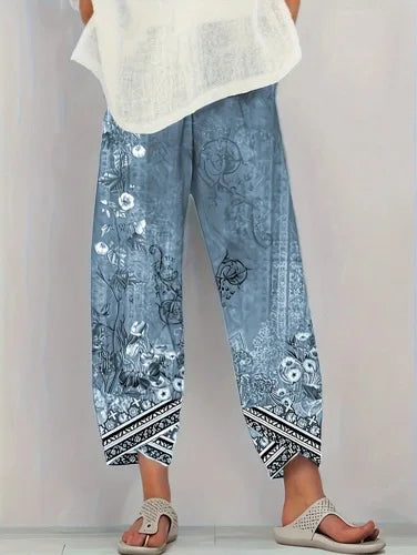 Plus Size Women Summer Casual vacation loose print pants Comfortable and Soft Trousers
