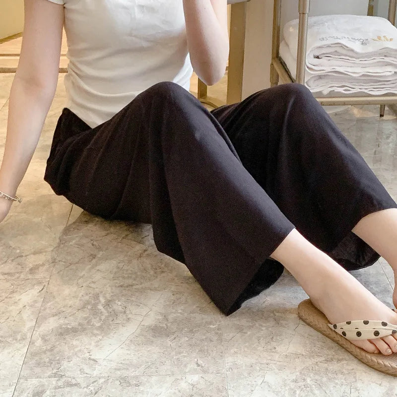 Long Sleeping Pants Summer Women Thin Bottoms Spring Large Size Cartoon Home Wear Pants Pajamas Flower Print Loose Cute Trousers