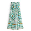 Boho Queens Women Green Floral Print Bohemian Wide Leg Pants Lady Elastic Waist Loose Rayon Boho Long Pant Oversize Trousers