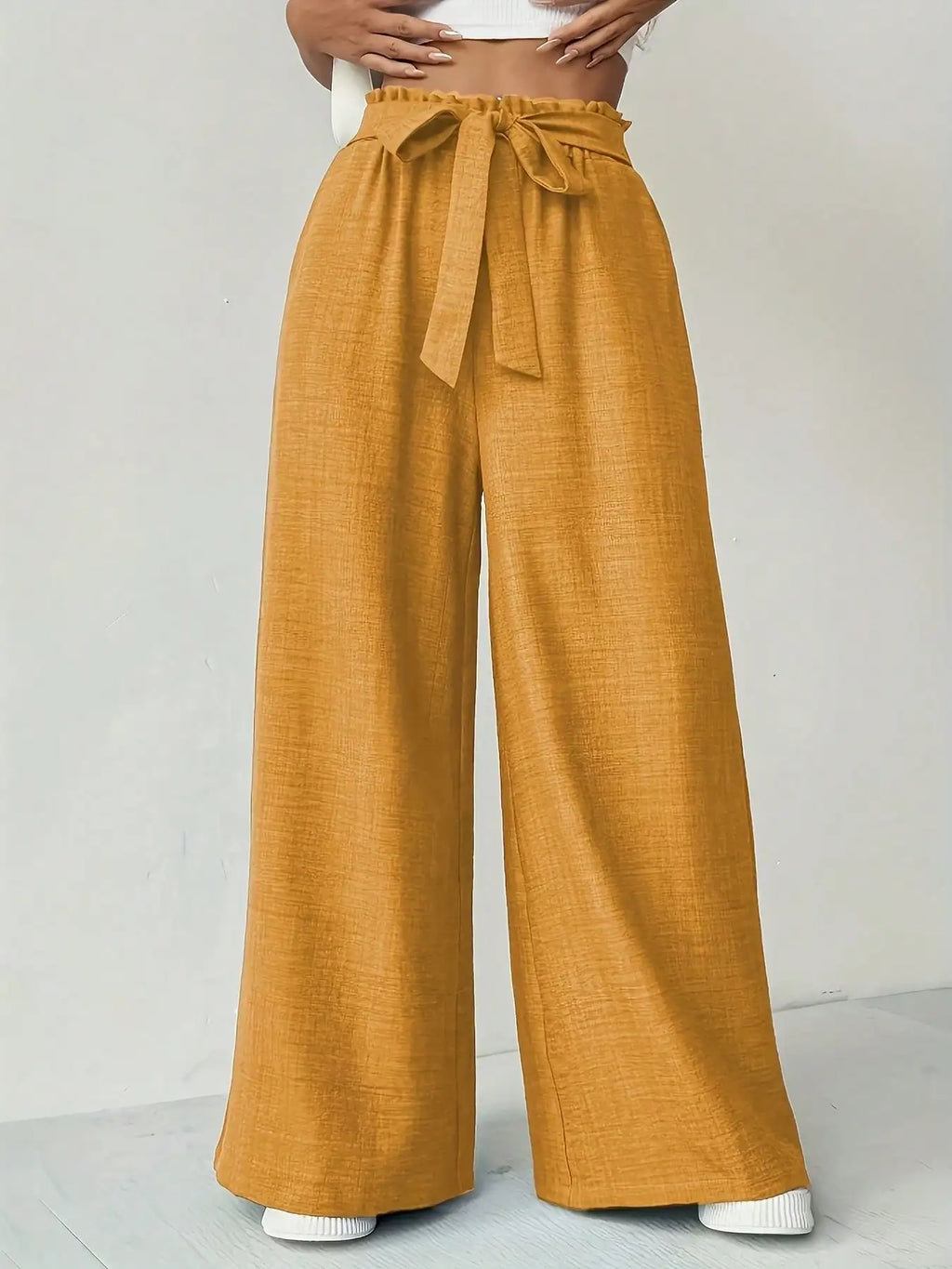 Fashionable comfortable summer versatile solid color high waist slim fit wide leg pants, long pants, women's clothing