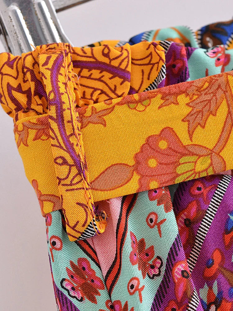 Happie Queens Women Floral Print Bohemian Wide Leg Pants Lady Elastic Waist Loose Rayon Boho Long Pants Beach Casual Trousers