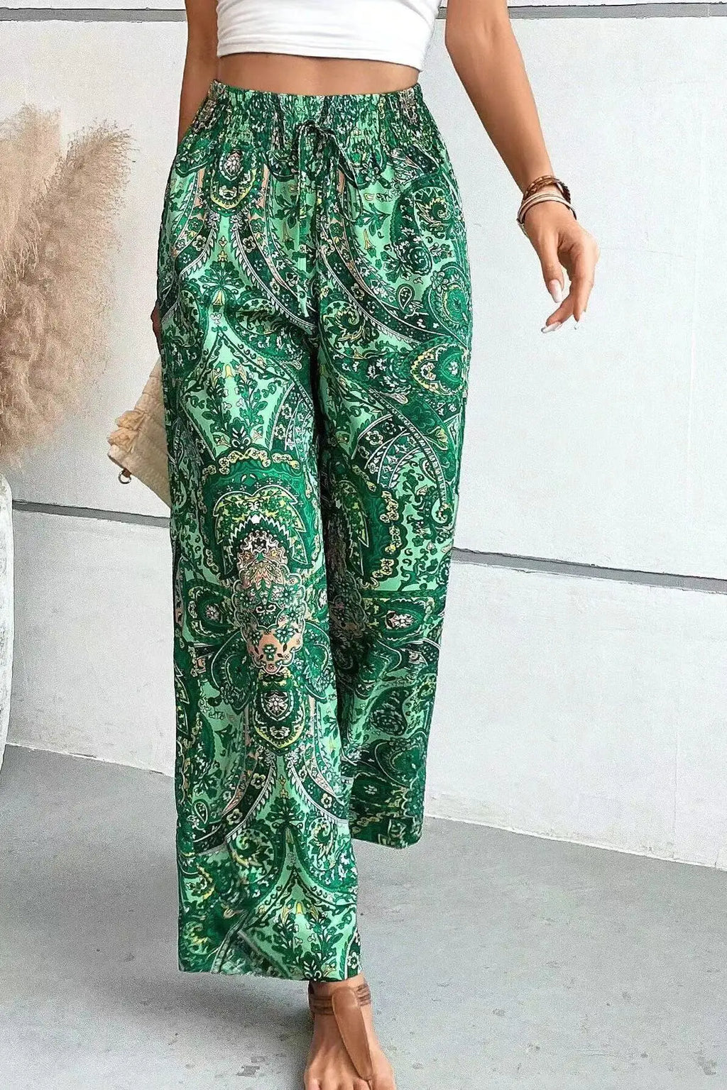 Fashion Vintage Print Wide-leg Pants Women Casual High-waisted Trouser Spring Summer  Ladies Clothes Loungewear
