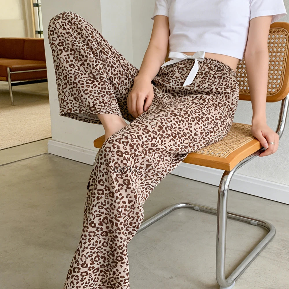 Summer Sleeping Pants Women Thin Bottoms Spring Large Size Home Wear Pants Pajamas Flower Print Loose Cute Beach Trousers